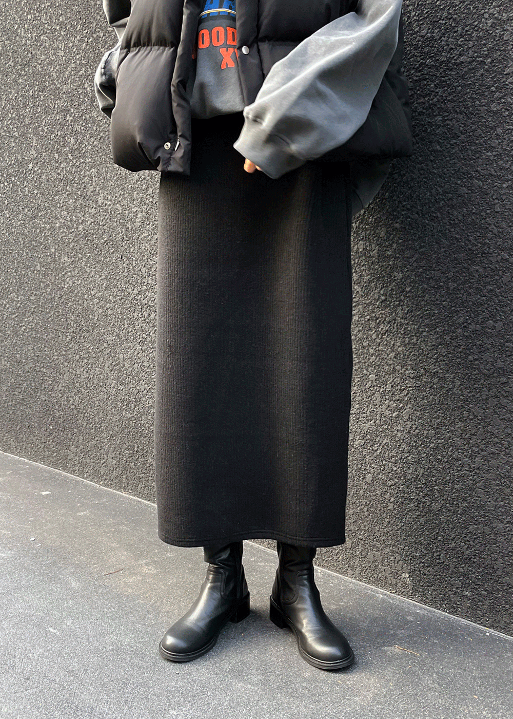 Wool banding long skirt